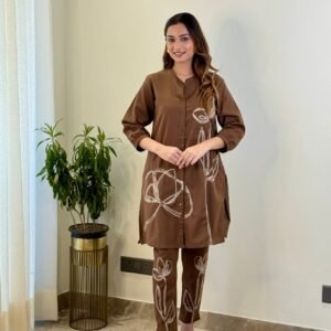 Threadwork Linen Floral Cord Set